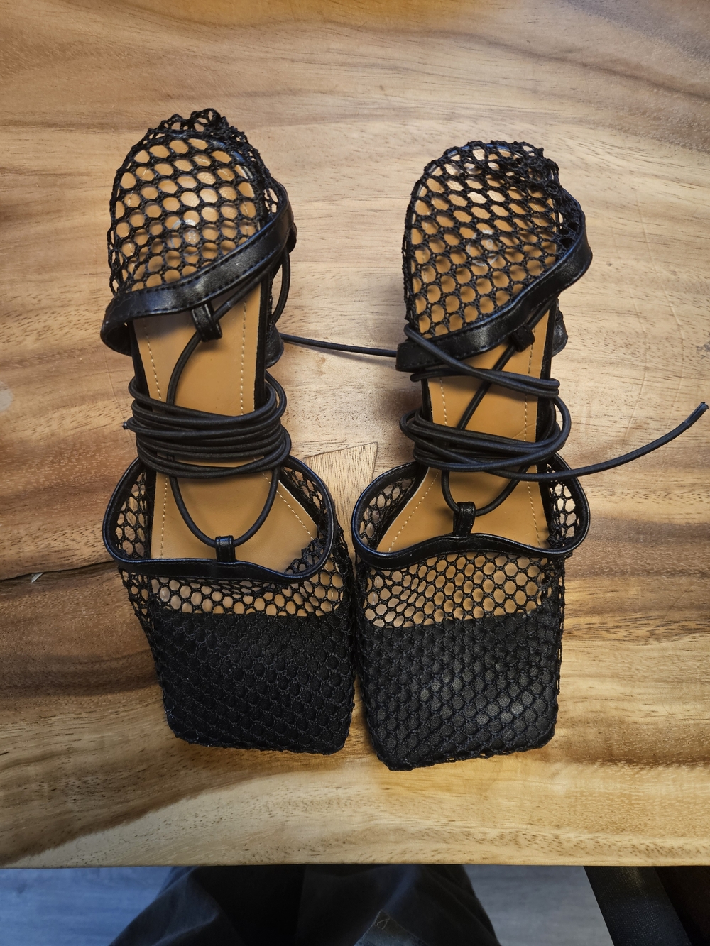 Black Mesh Lace-Up Women’s Sandals